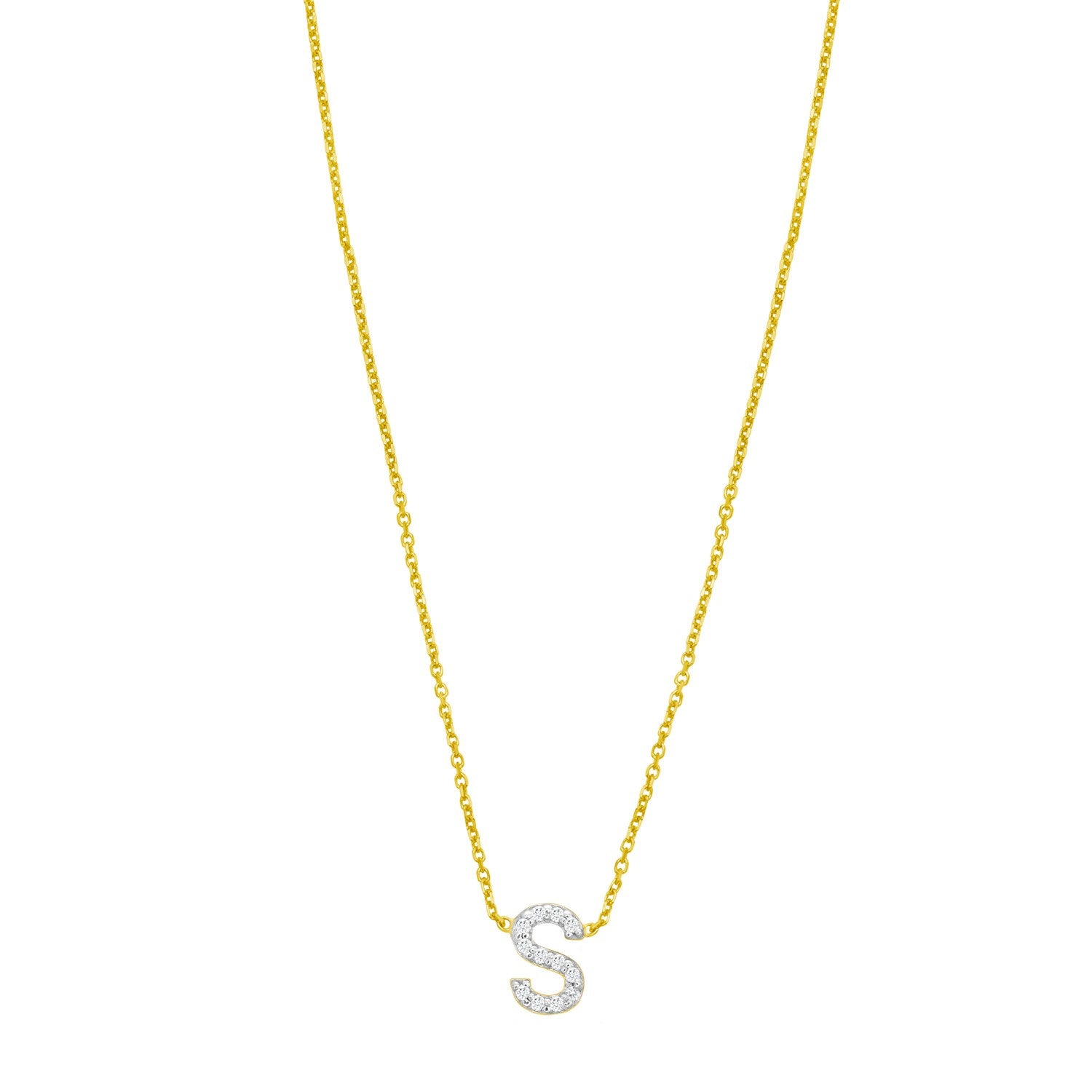 14K Yellow Gold Mini Diamond S Initial Pendant Necklace for Women | Yene store 
