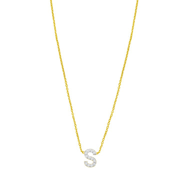 14K Yellow Gold Mini Diamond S Initial Pendant Necklace for Women | Yene store 