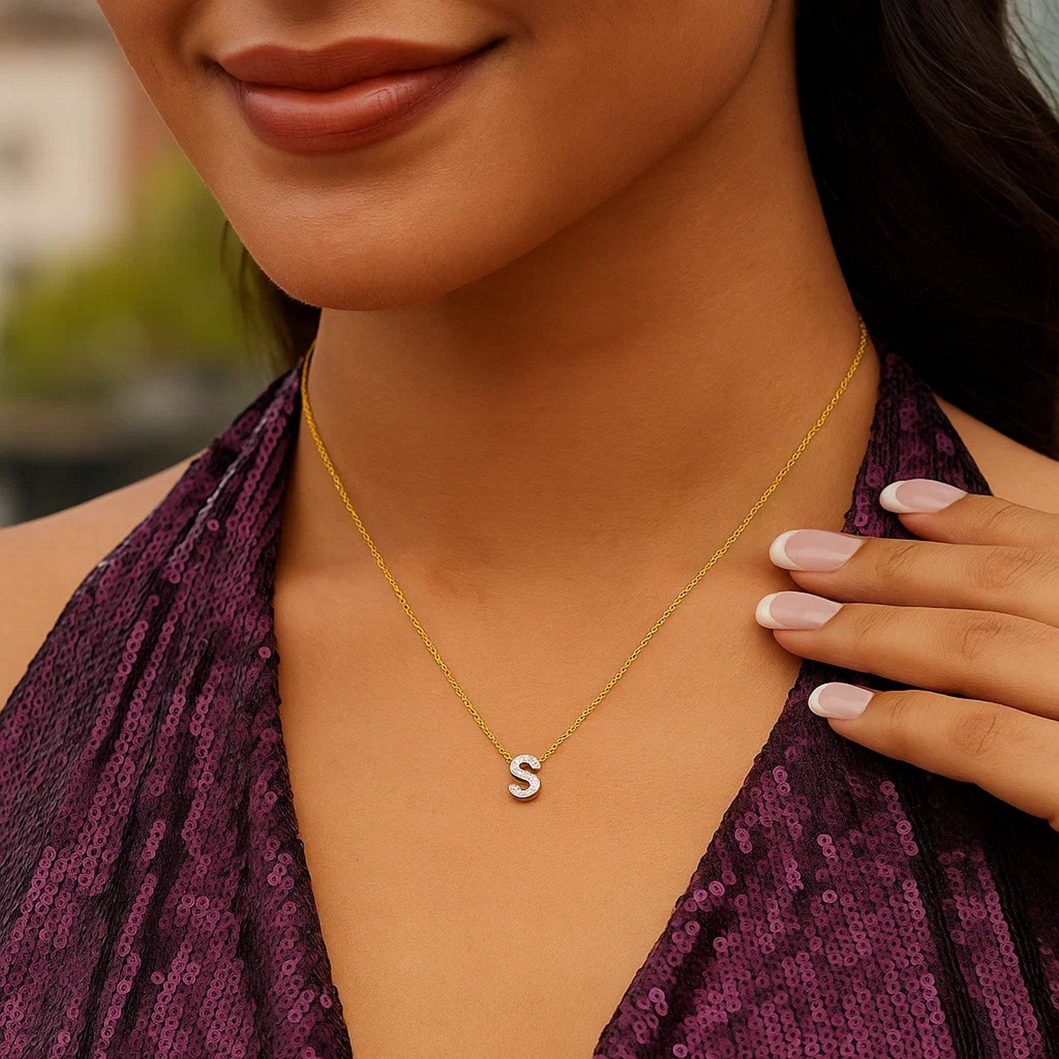 14K Yellow Gold Mini Diamond S Initial Pendant Necklace for Women | Yene store