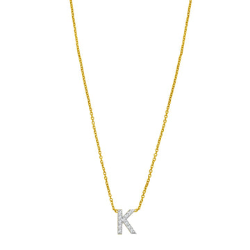 14K Yellow Gold Mini Diamond K Initial Pendant Necklace for Women | Yene store