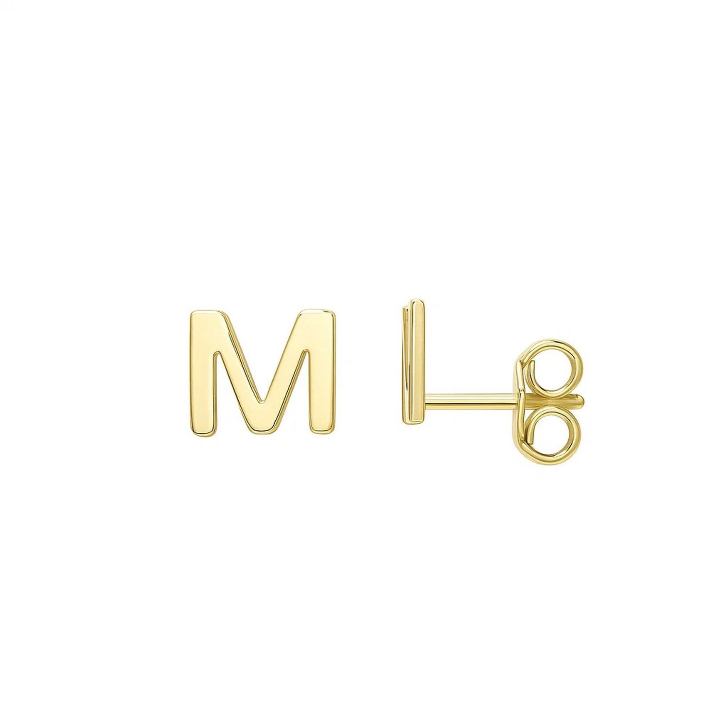 14K Yellow Gold Yours Truly Initial M Stud Earrings for women | Yene Store 