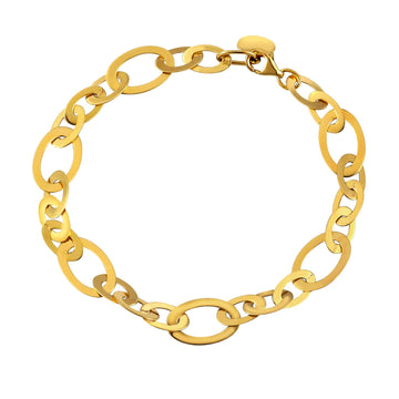 Large Flat Oval Link Bracelet in 14K Yellow Gold (7.90 mm) for Women | Yene Store 