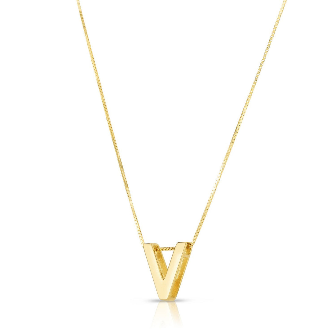 14K Yellow Gold Yours Truly Block Letter Initial V Necklace for Women | Yene Store 