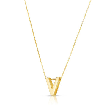 14K Yellow Gold Yours Truly Block Letter Initial V Necklace for Women | Yene Store 