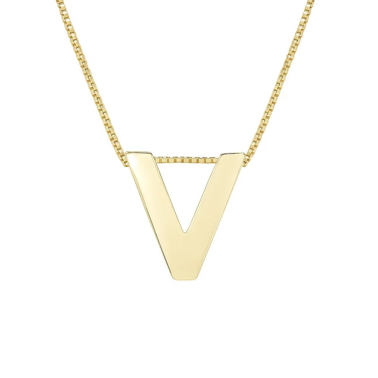 14K Yellow Gold Yours Truly Block Letter Initial V Necklace for Women | Yene Store