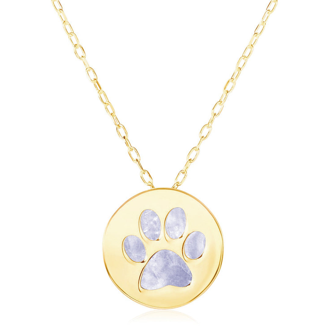 14k Yellow Gold Necklace with Dog Paw Print Symbol in Mother of Pearl for Women | Yene Store 