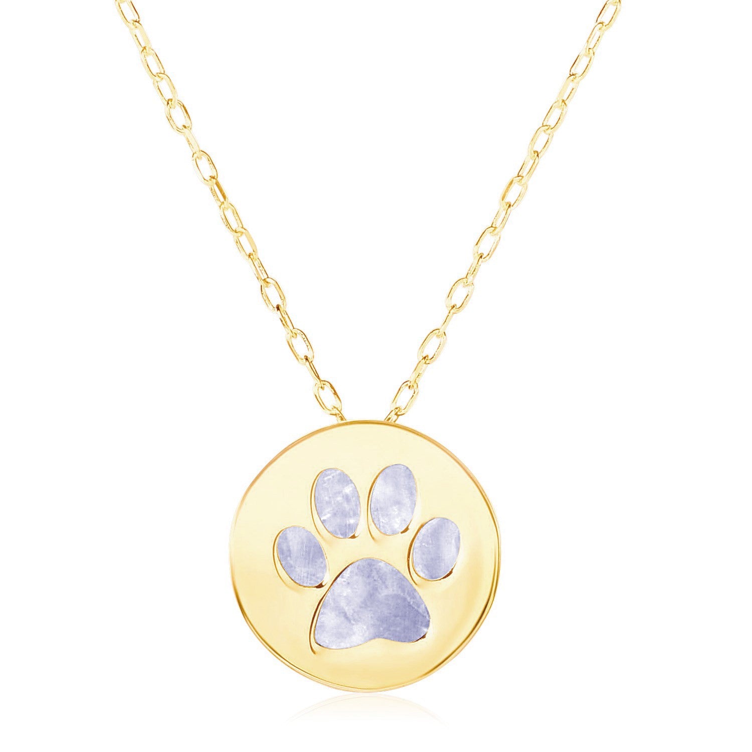 14k Yellow Gold Necklace with Dog Paw Print Symbol in Mother of Pearl for Women | Yene Store 