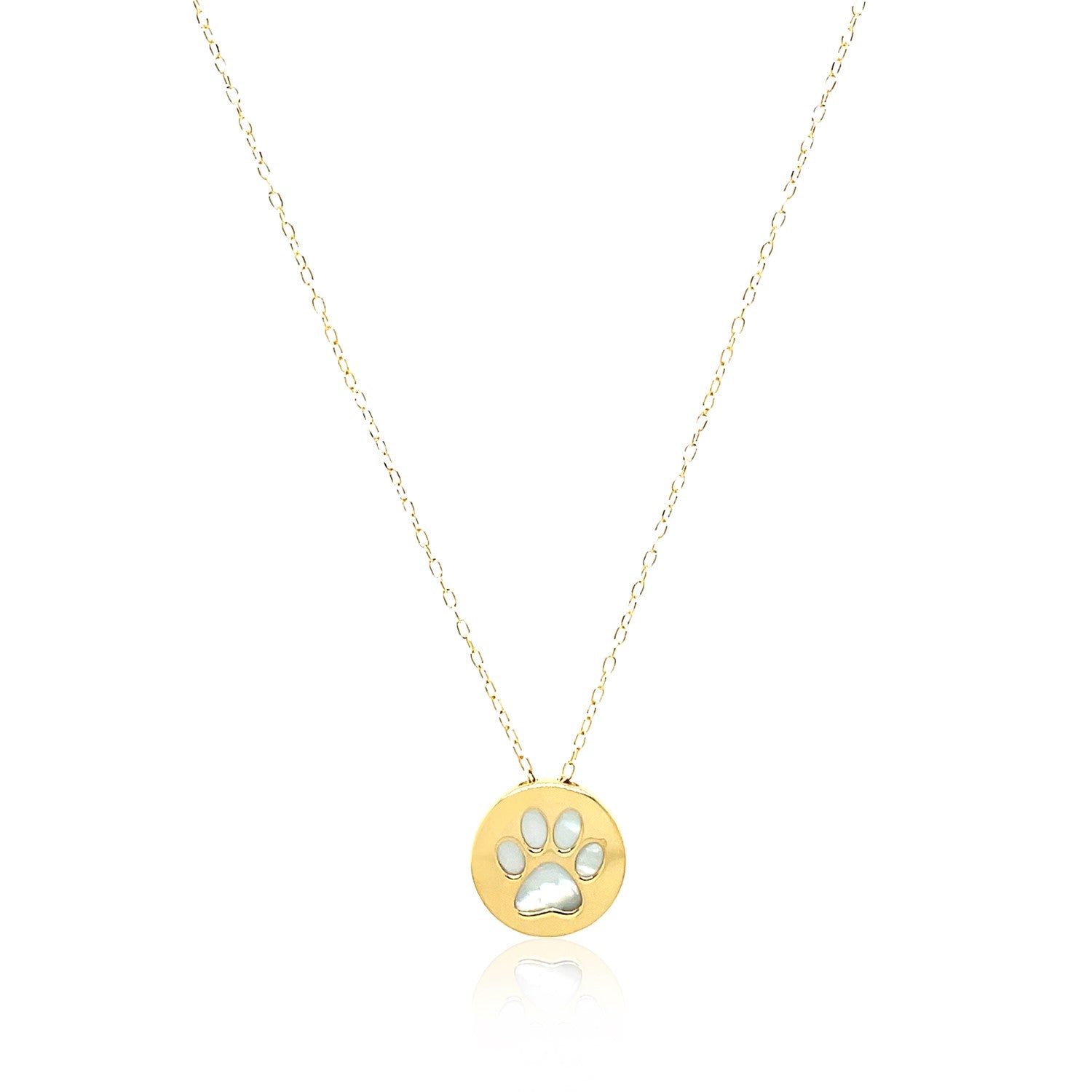 14k Yellow Gold Necklace with Dog Paw Print Symbol in Mother of Pearl for Women | Yene Store