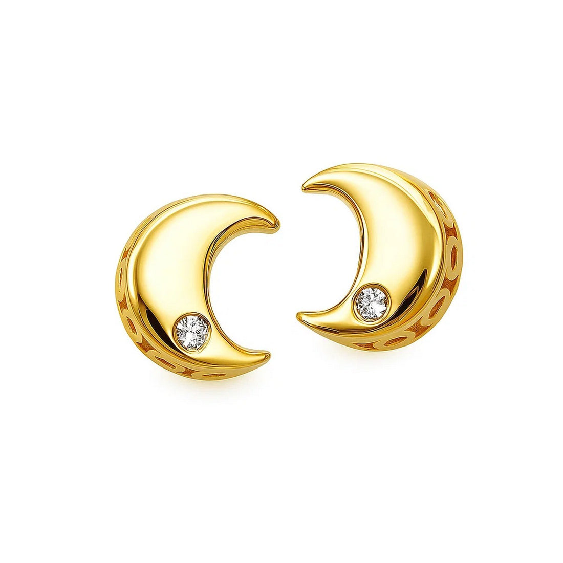 14k Yellow Gold Polished Moon Earrings with Diamonds for Women | Yene Store