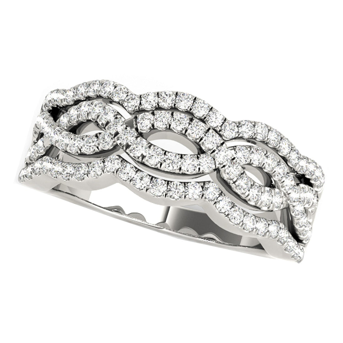 Diamond Studded Ring with Four Curves in 14k White Gold (5/8 cttw) for Women | Yene Store 