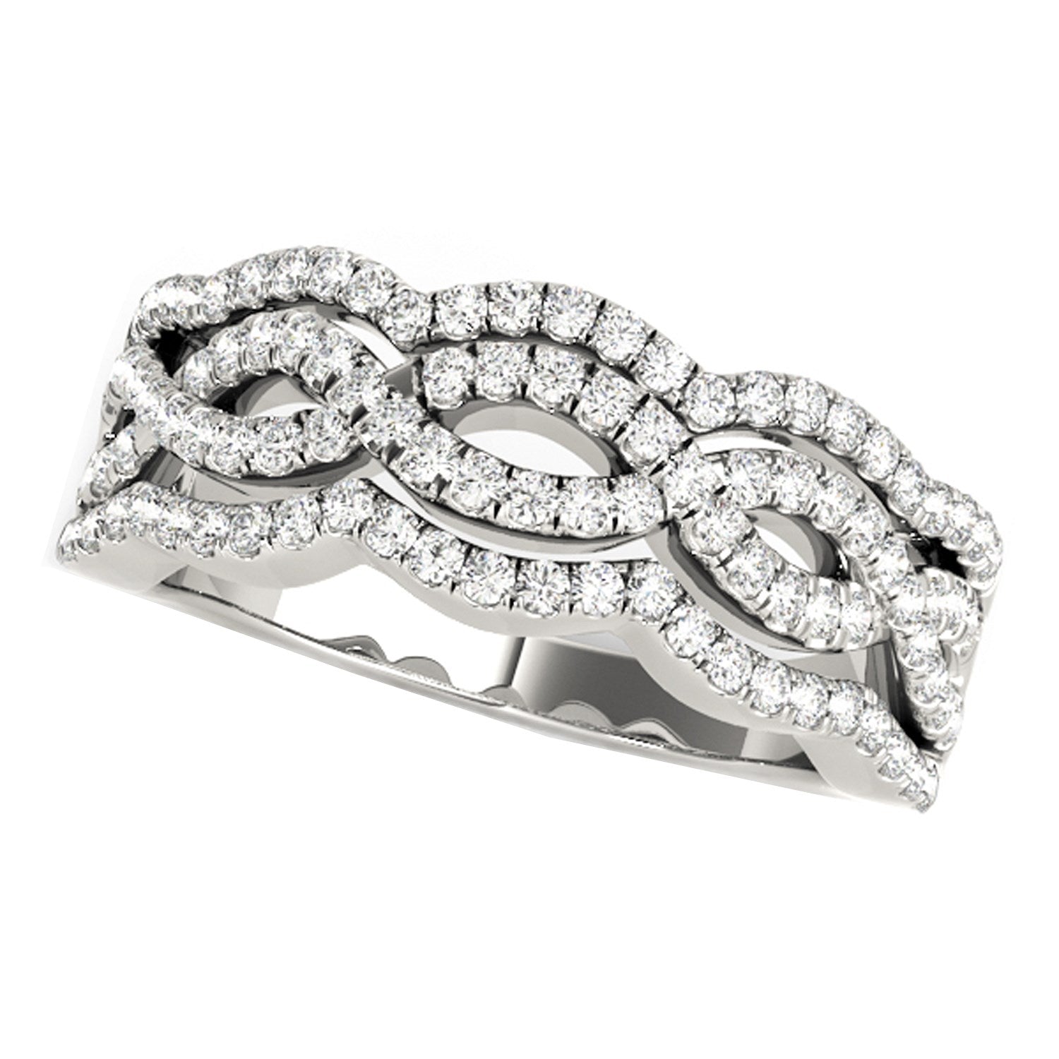 Diamond Studded Ring with Four Curves in 14k White Gold (5/8 cttw) for Women | Yene Store 