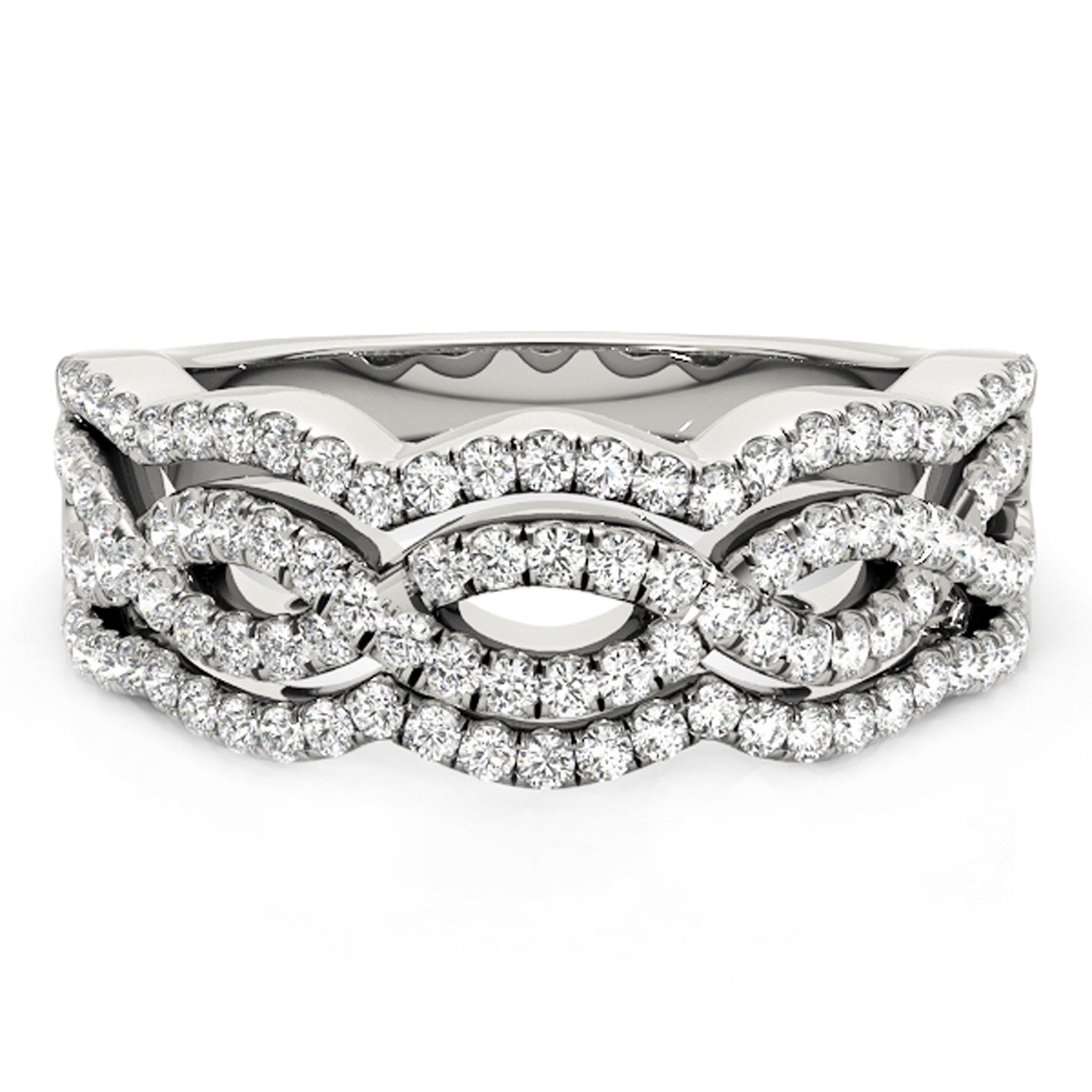 Diamond Studded Ring with Four Curves in 14k White Gold (5/8 cttw) for Women | Yene Store