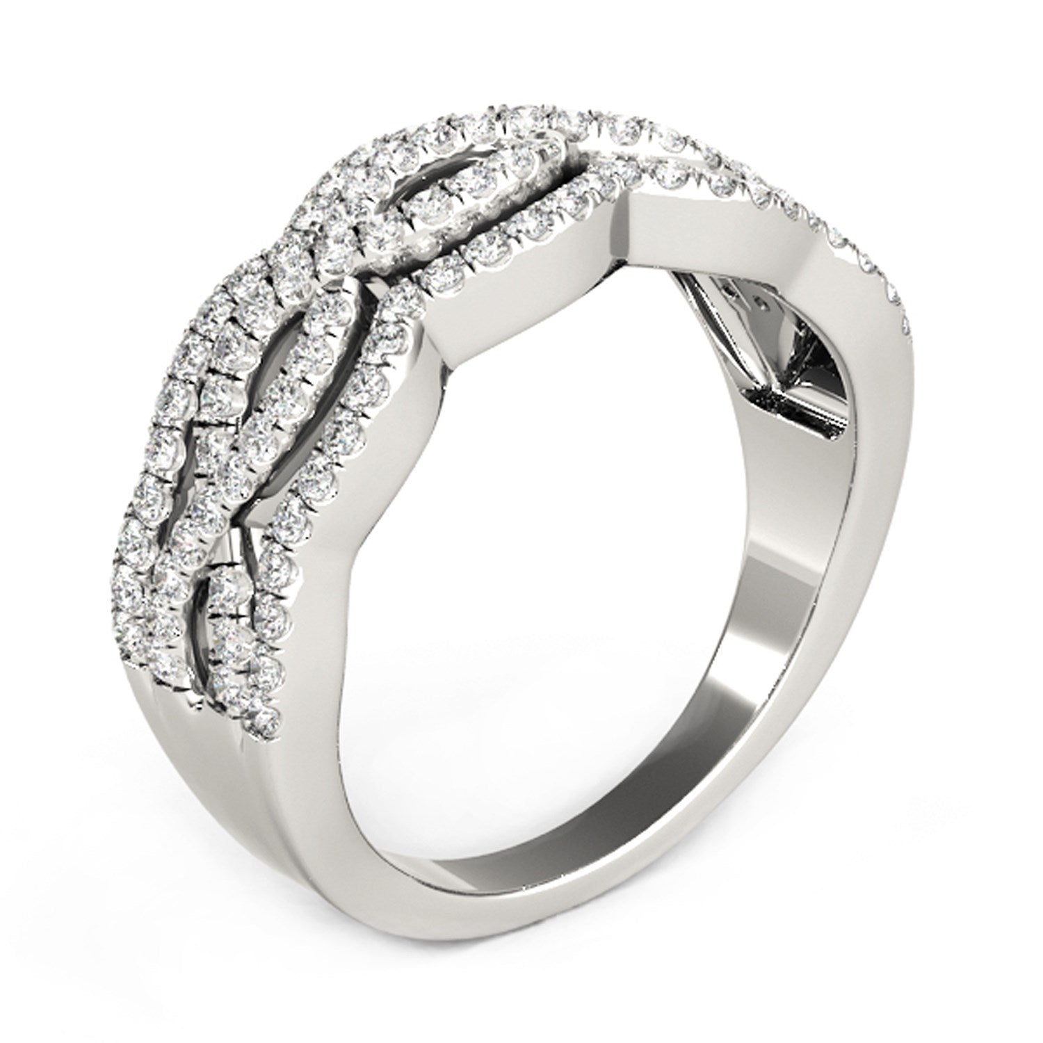 Diamond Studded Ring with Four Curves in 14k White Gold (5/8 cttw) for Women | Yene Store