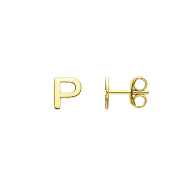 14K Yellow Gold Yours Truly Initial P Stud Earrings for Women | Yene Store 