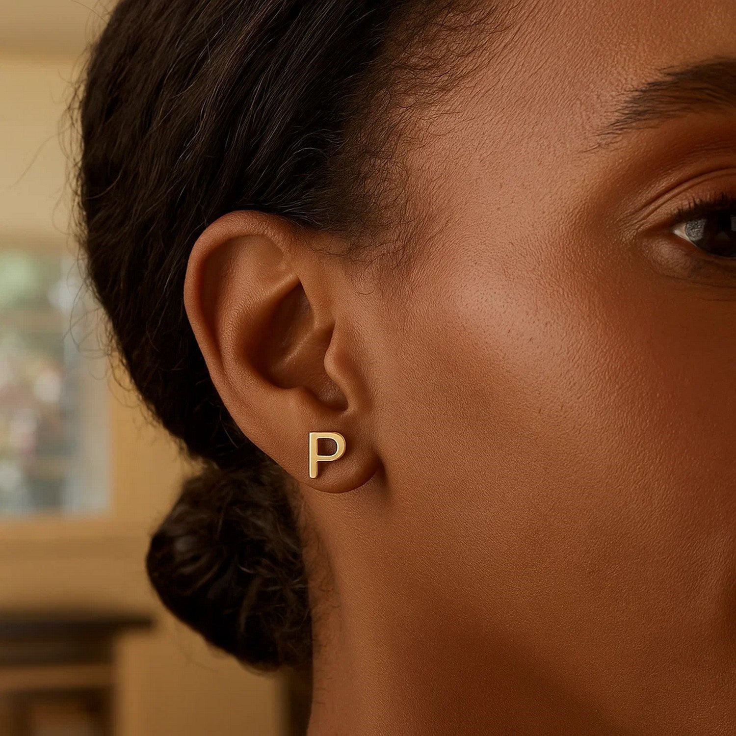 14K Yellow Gold Yours Truly Initial P Stud Earrings for Women | Yene Store