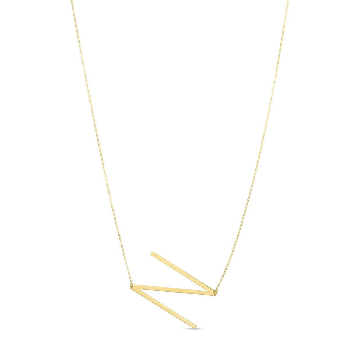 14K Yellow Gold Yours Truly Large Initial N Necklace for Women | Yene Store