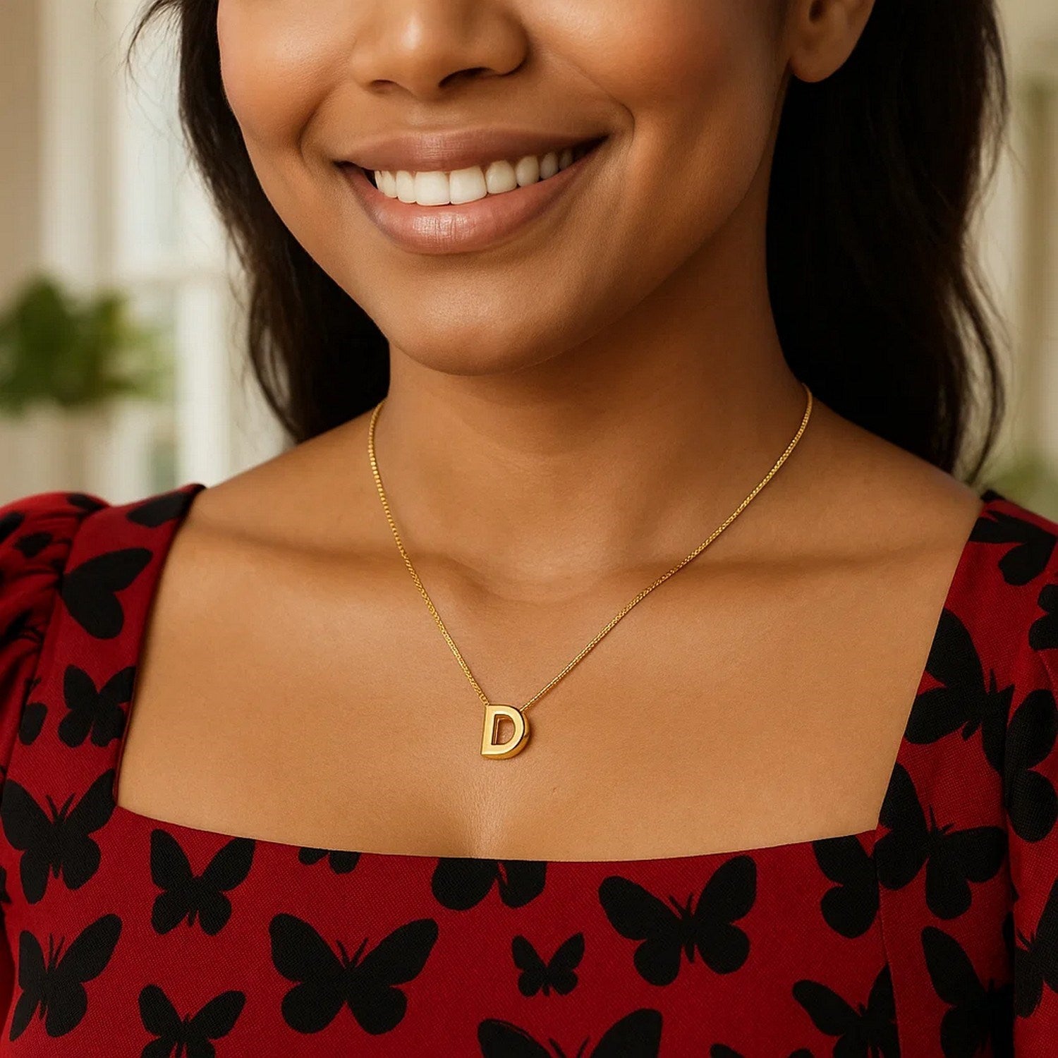 14K Yellow Gold Yours Truly Block Letter Initial D Necklace for Women | Yene Store