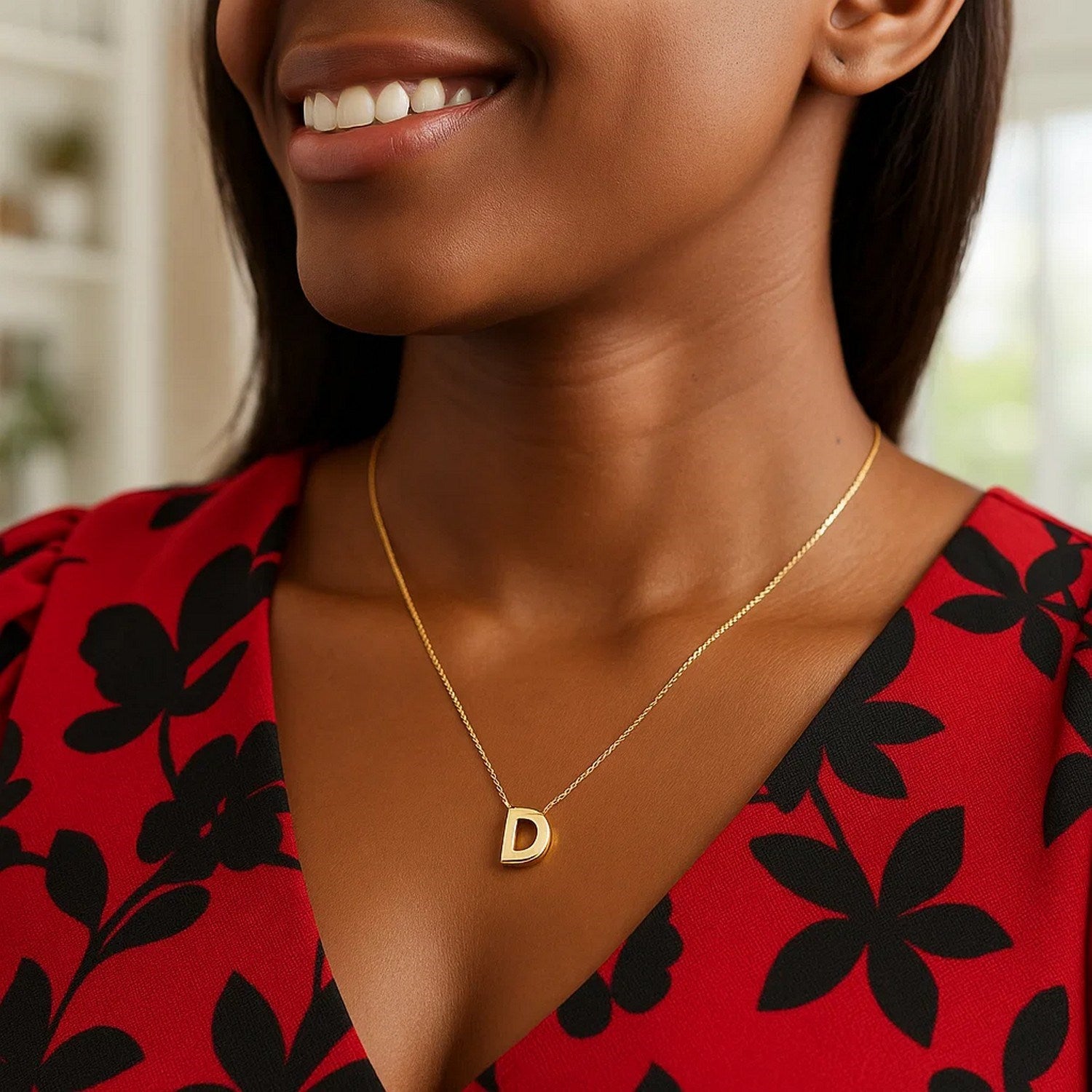 14K Yellow Gold Yours Truly Block Letter Initial D Necklace for Women | Yene Store