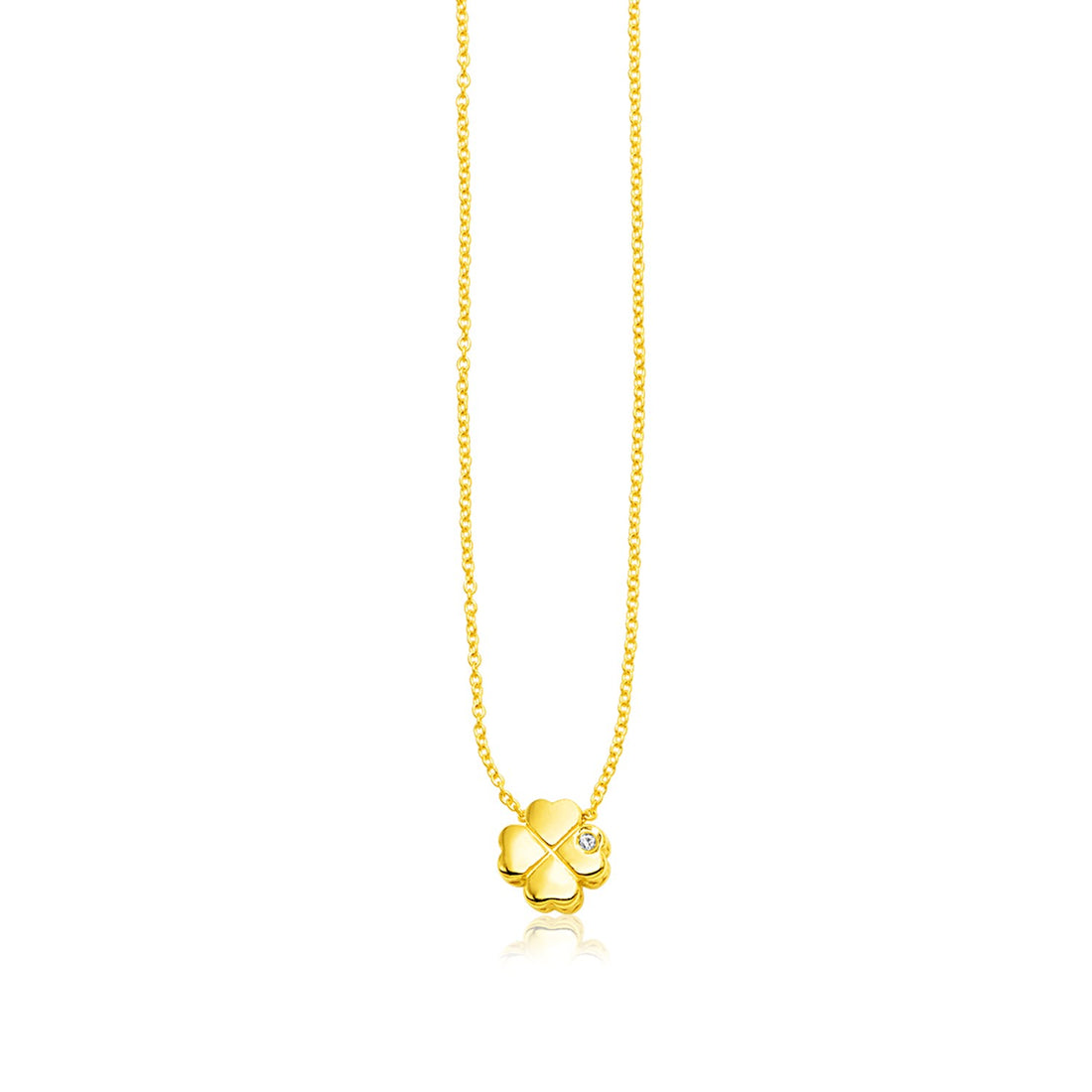 14k Yellow Gold Polished Four Leaf Clover Necklace with Diamond for Women | Yene Store 