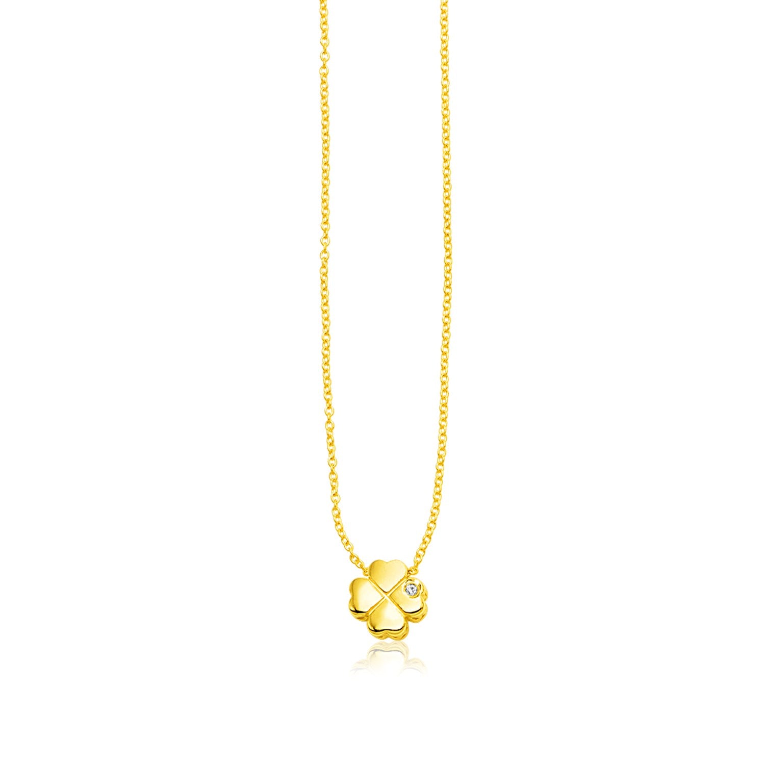 14k Yellow Gold Polished Four Leaf Clover Necklace with Diamond for Women | Yene Store 