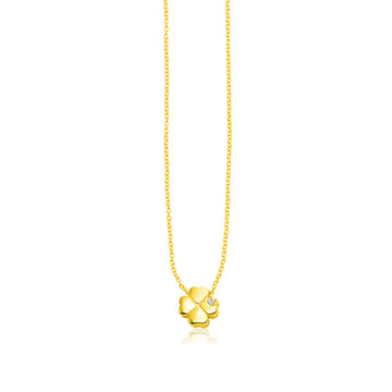 14k Yellow Gold Polished Four Leaf Clover Necklace with Diamond for Women | Yene Store 