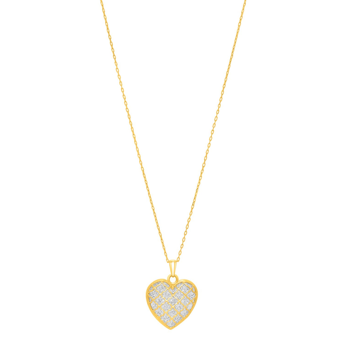 Checkered Heart Necklace in 14K Yellow Gold for Women | Yene store 