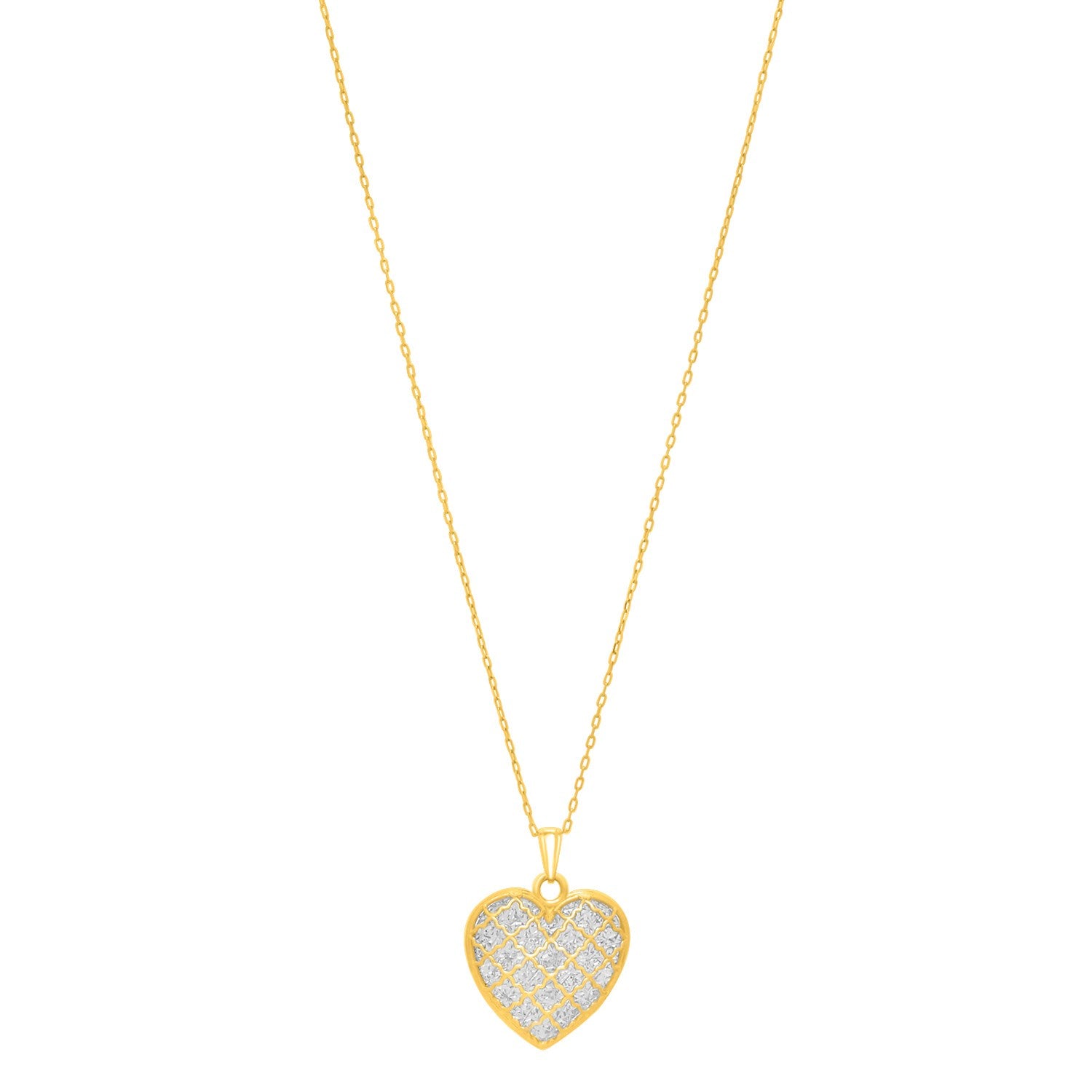 Checkered Heart Necklace in 14K Yellow Gold for Women | Yene store 