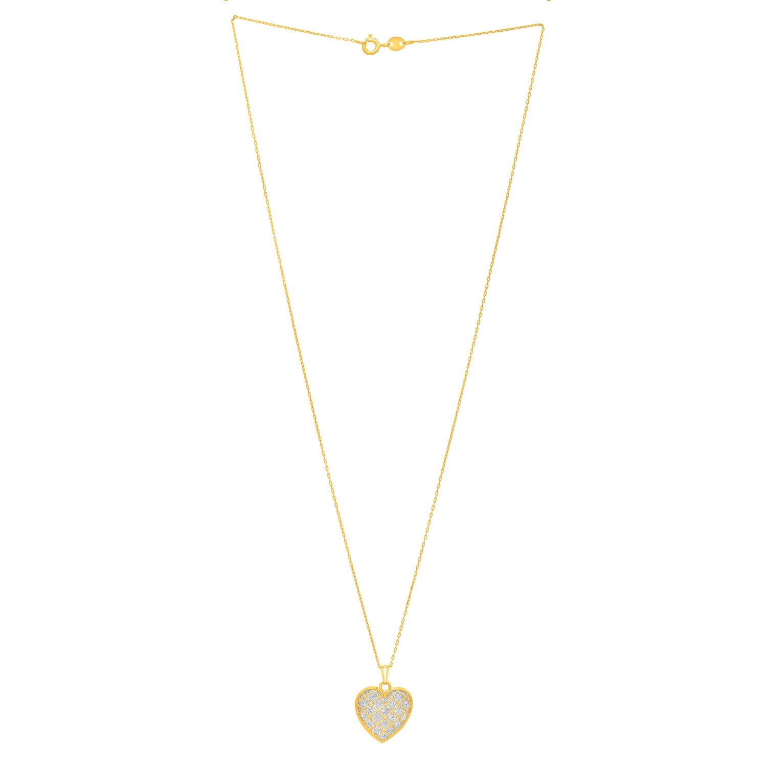 Checkered Heart Necklace in 14K Yellow Gold for Women | Yene store 