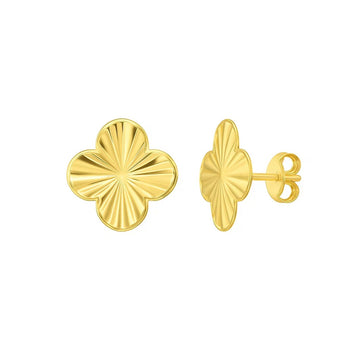 14K Yellow Gold Clover Stud Earrings (12.20 mm) for Women | Yene Store 