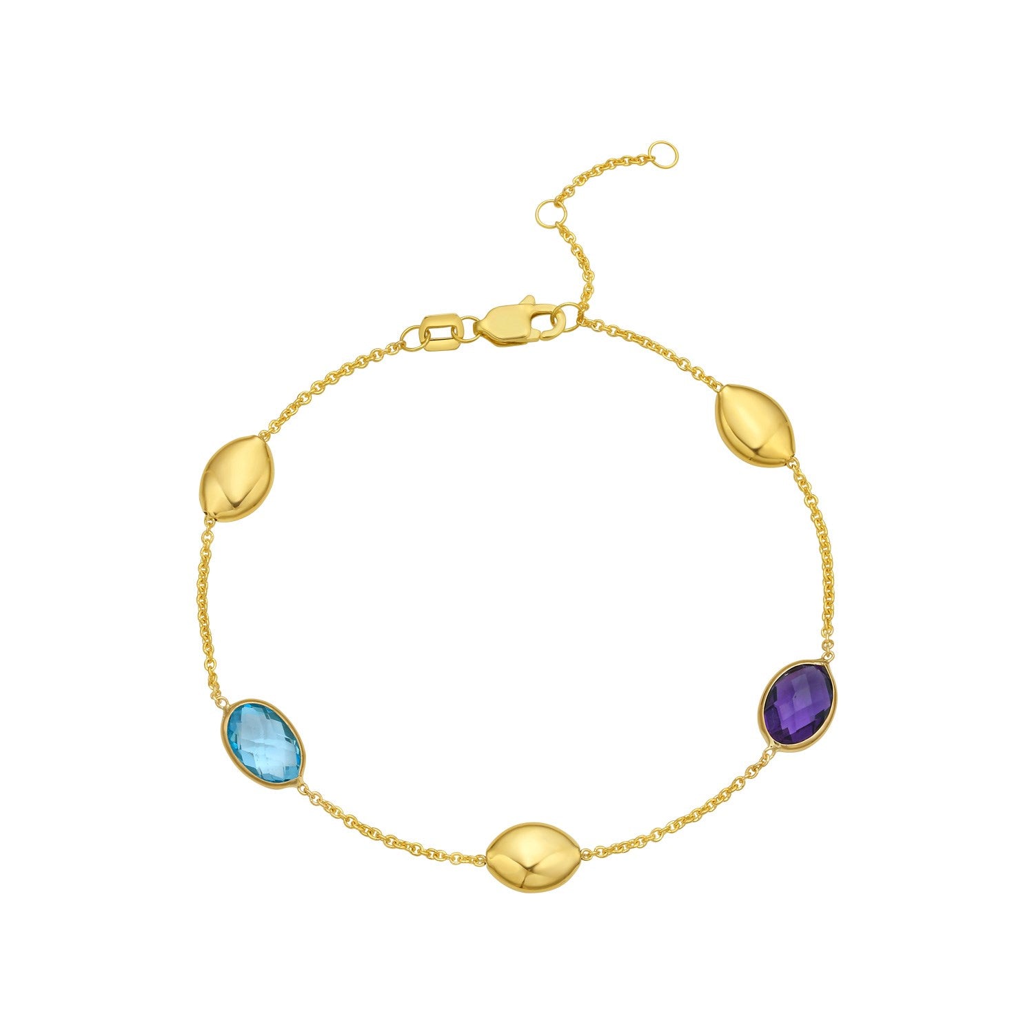 14K Yellow Gold Oval Gemstone and Bead Bracelet for Women | Yene store 