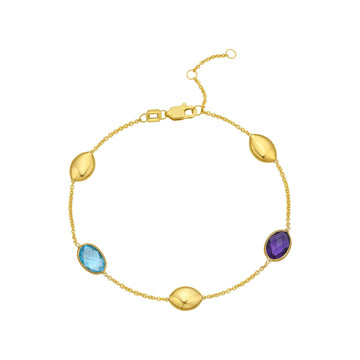14K Yellow Gold Oval Gemstone and Bead Bracelet for Women | Yene store 