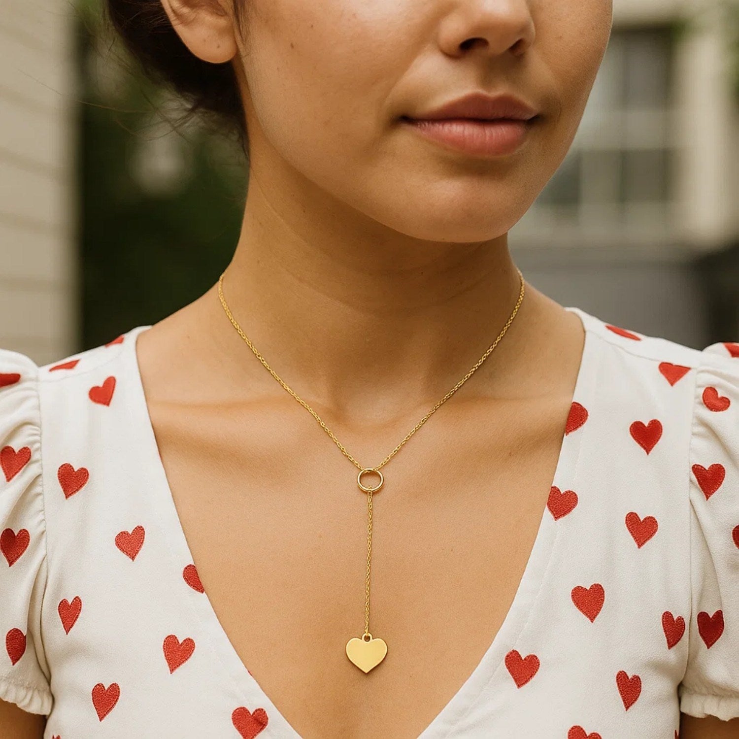 Lariat Heart Necklace in 10K Yellow Gold for Women | Yene store 