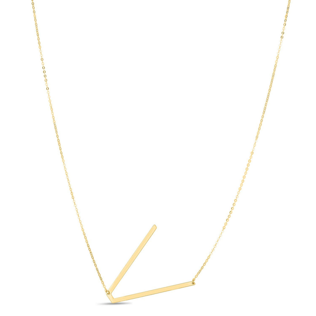 14K Yellow Gold Yours Truly Large Initial V Necklace for Women | Yene store 