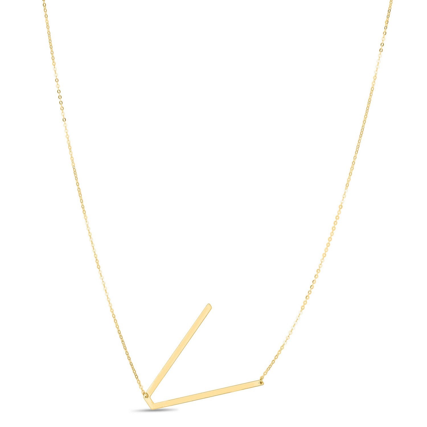 14K Yellow Gold Yours Truly Large Initial V Necklace for Women | Yene store 