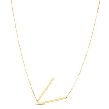 14K Yellow Gold Yours Truly Large Initial V Necklace for Women | Yene store 