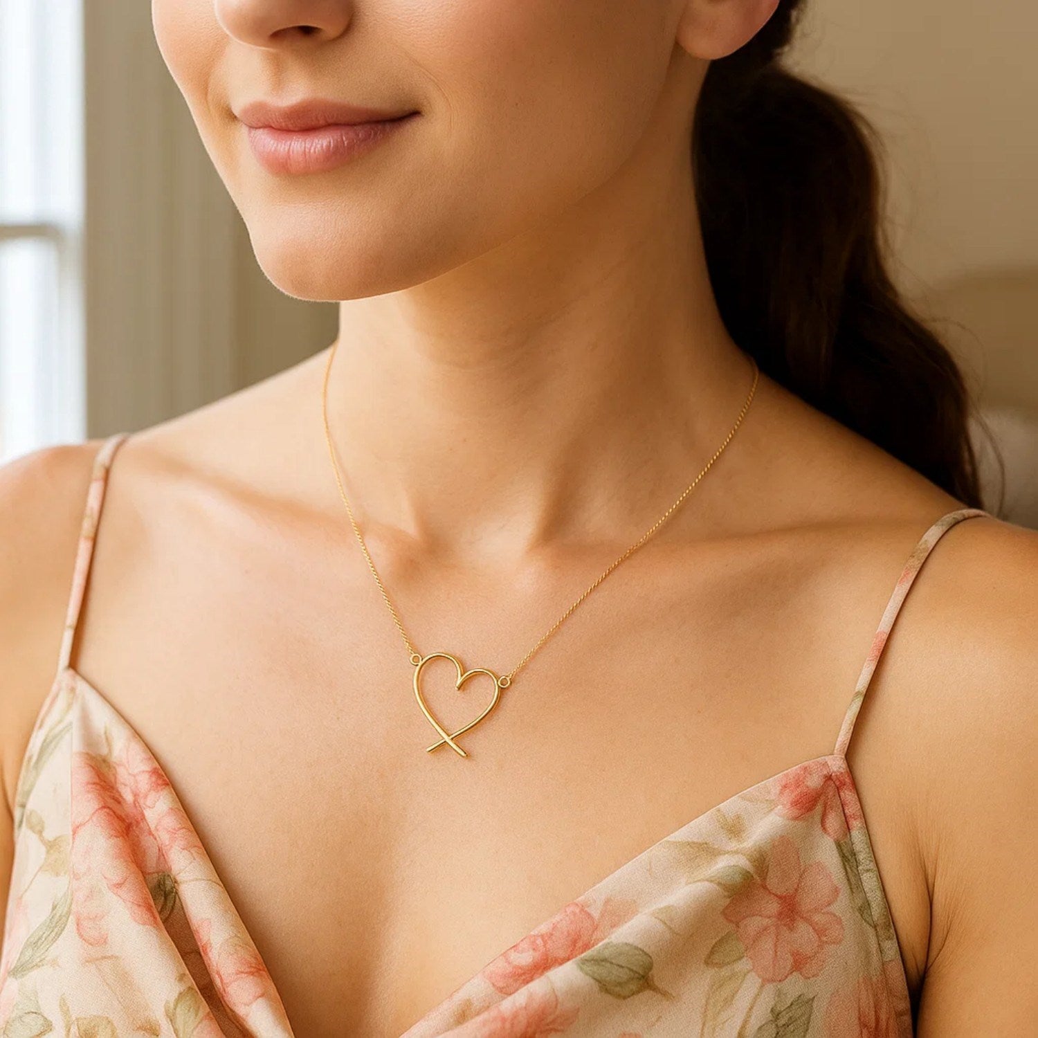 14K Yellow Gold Delicate Heart Necklace