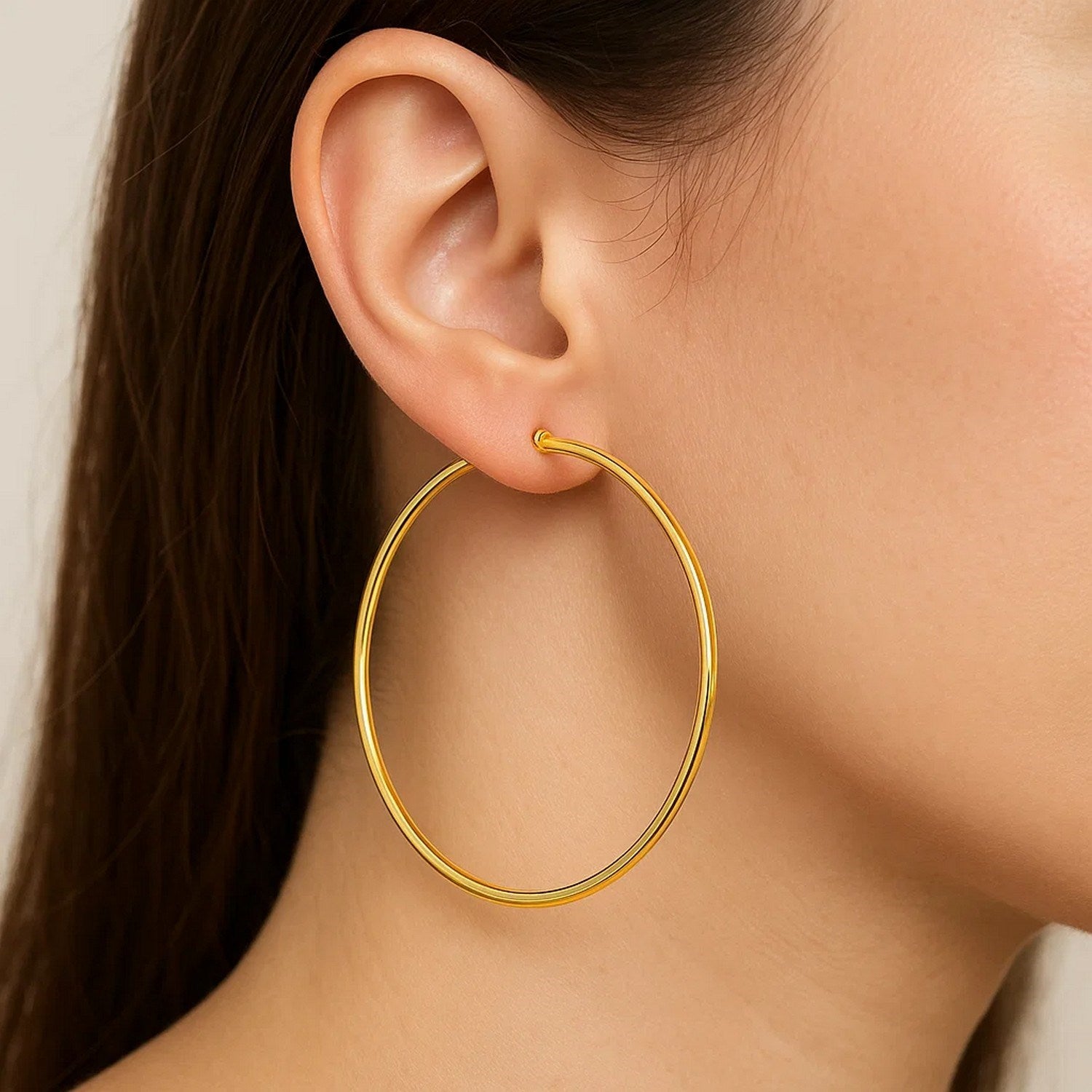 14k Yellow Gold Polished Large Round Hoop Earrings(2x60mm)