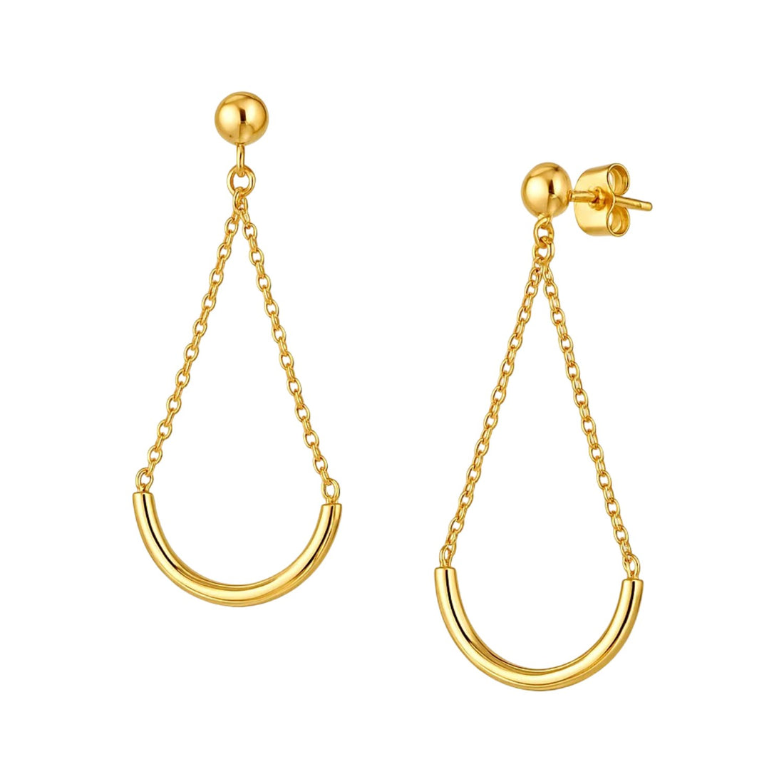 14k Yellow Gold Curved Chain Drop Earrings for Women | Yene Store 