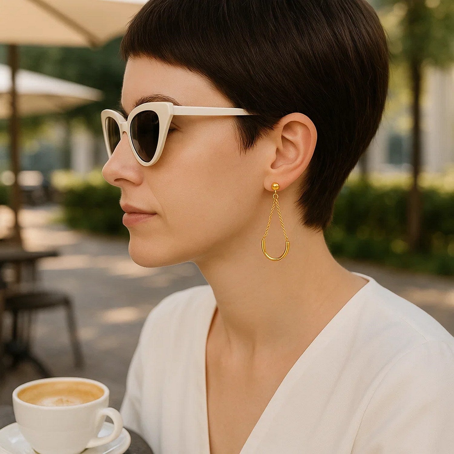 14k Yellow Gold Curved Chain Drop Earrings for Women | Yene Store