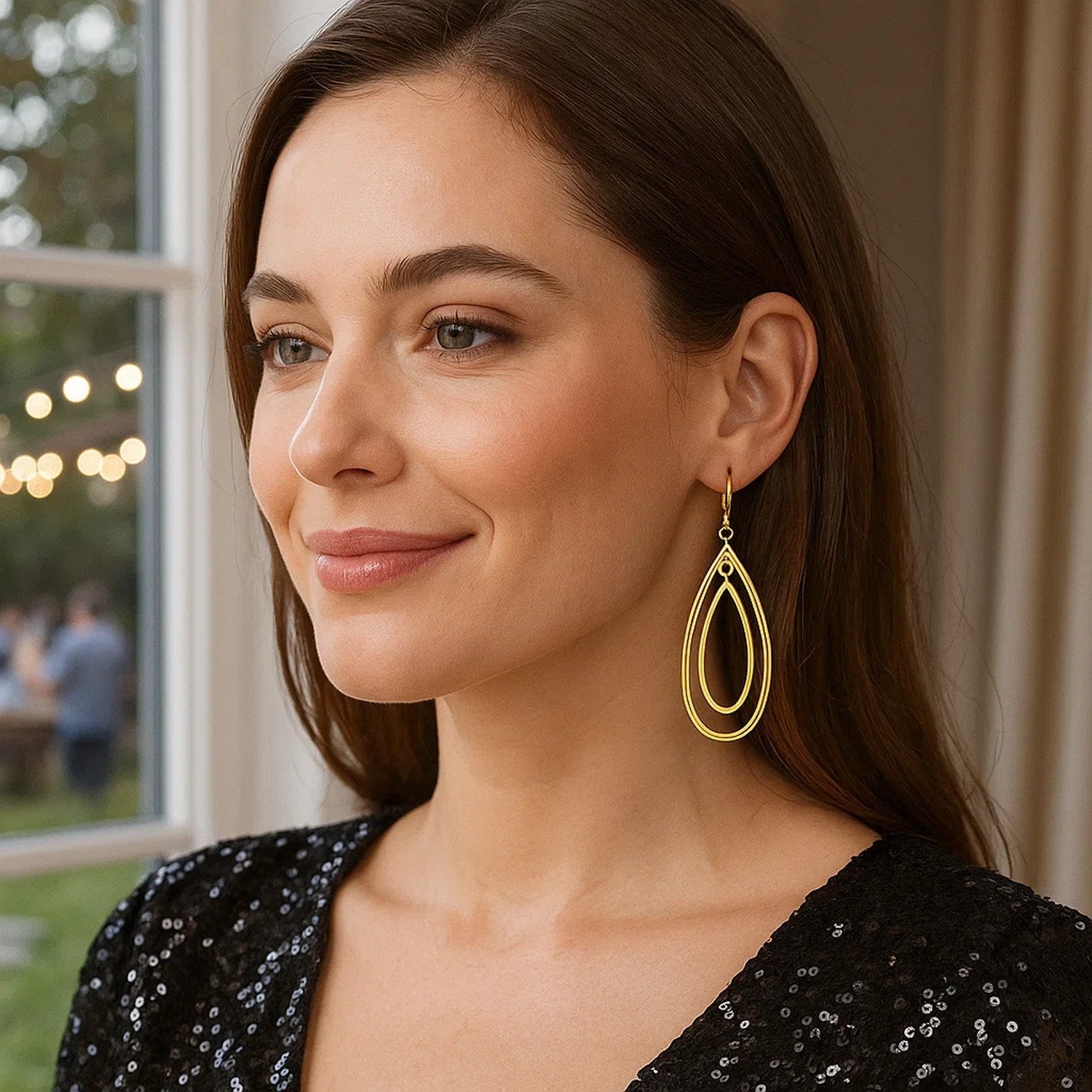 14k Yellow Gold Earrings with Teardrop Dangles for Women | Yene Store 