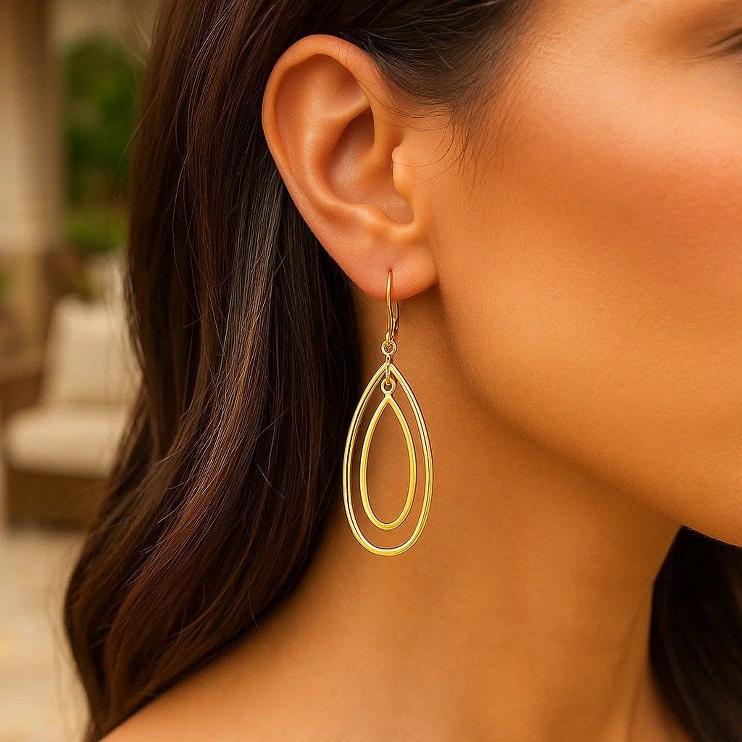 14k Yellow Gold Earrings with Teardrop Dangles for Women | Yene Store