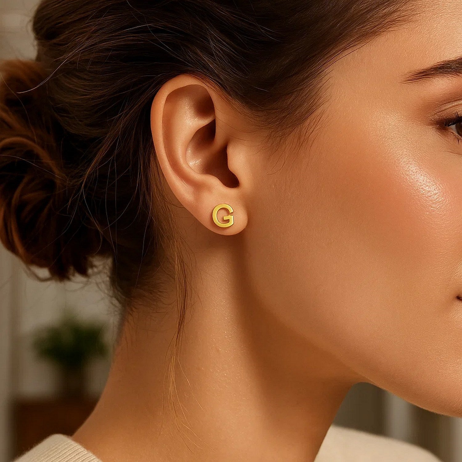 14K Yellow Gold Yours Truly Initial G Stud Earrings for women | Yene Store