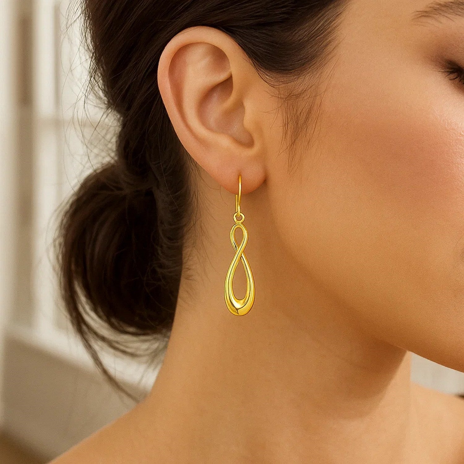 14k Yellow Gold Polished Earrings in Infinity Design for Women | Yene Store