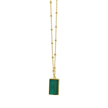 Malachite Geometric Rectangle Necklace in 14K Yellow Gold