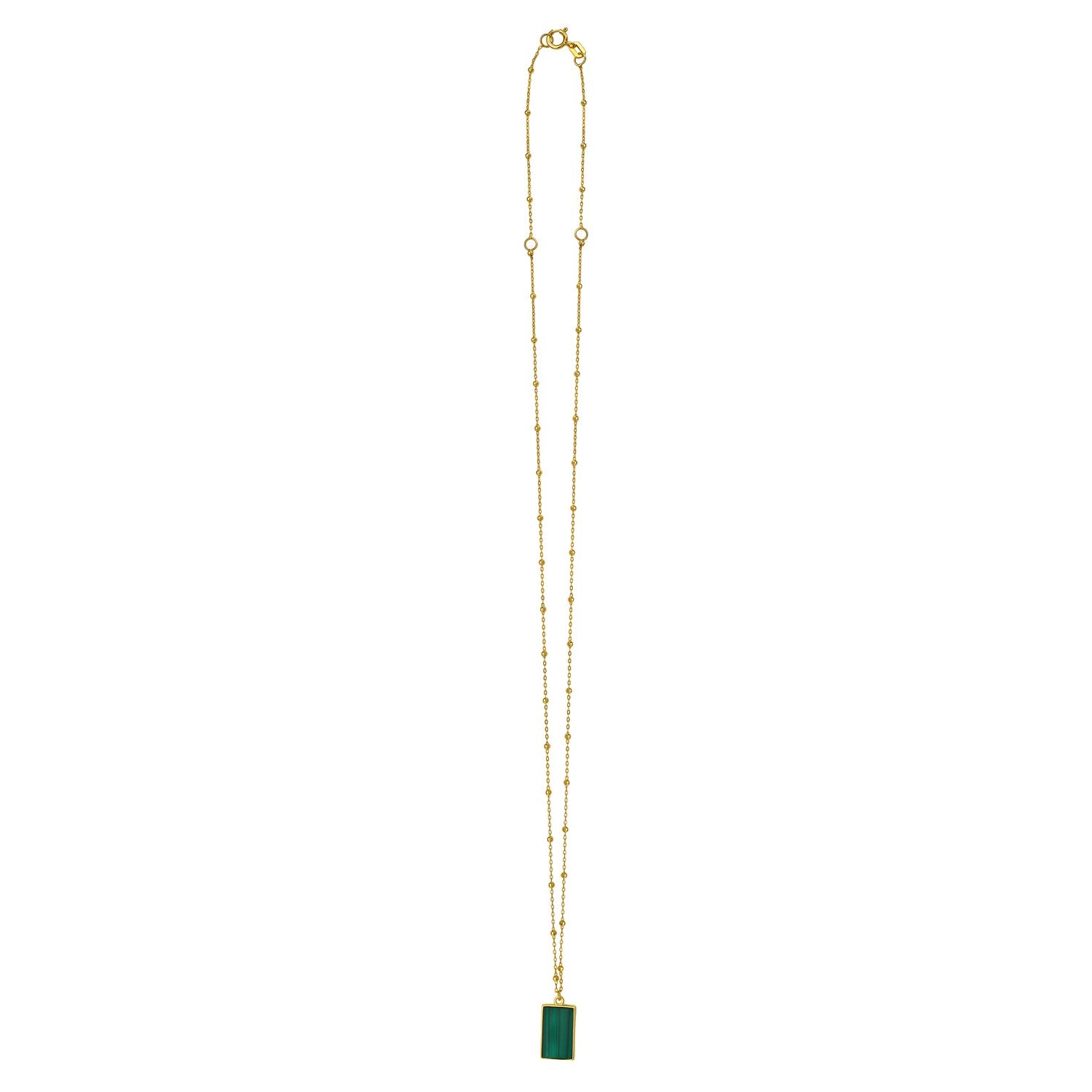 Malachite Geometric Rectangle Necklace in 14K Yellow Gold