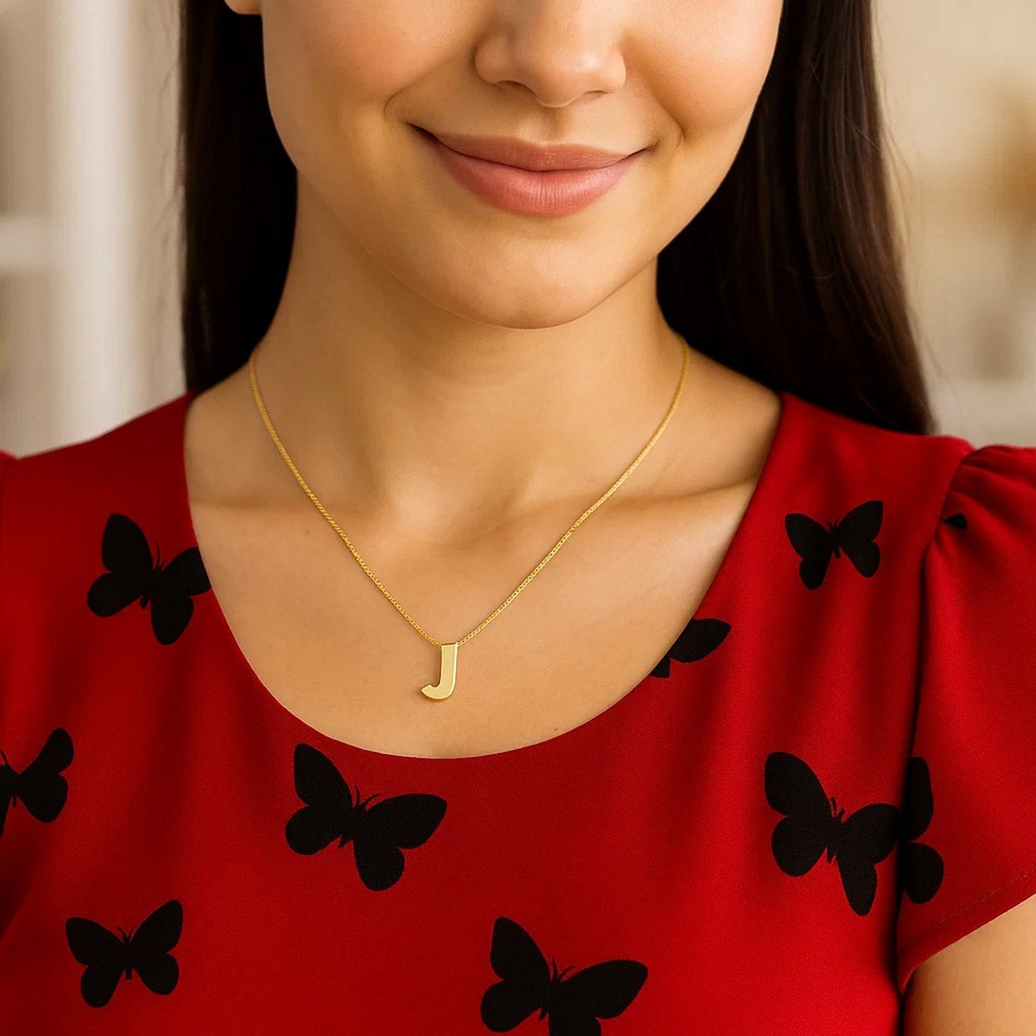 14K Yellow Gold Yours Truly Block Letter Initial J Necklace for Women | Yene Store