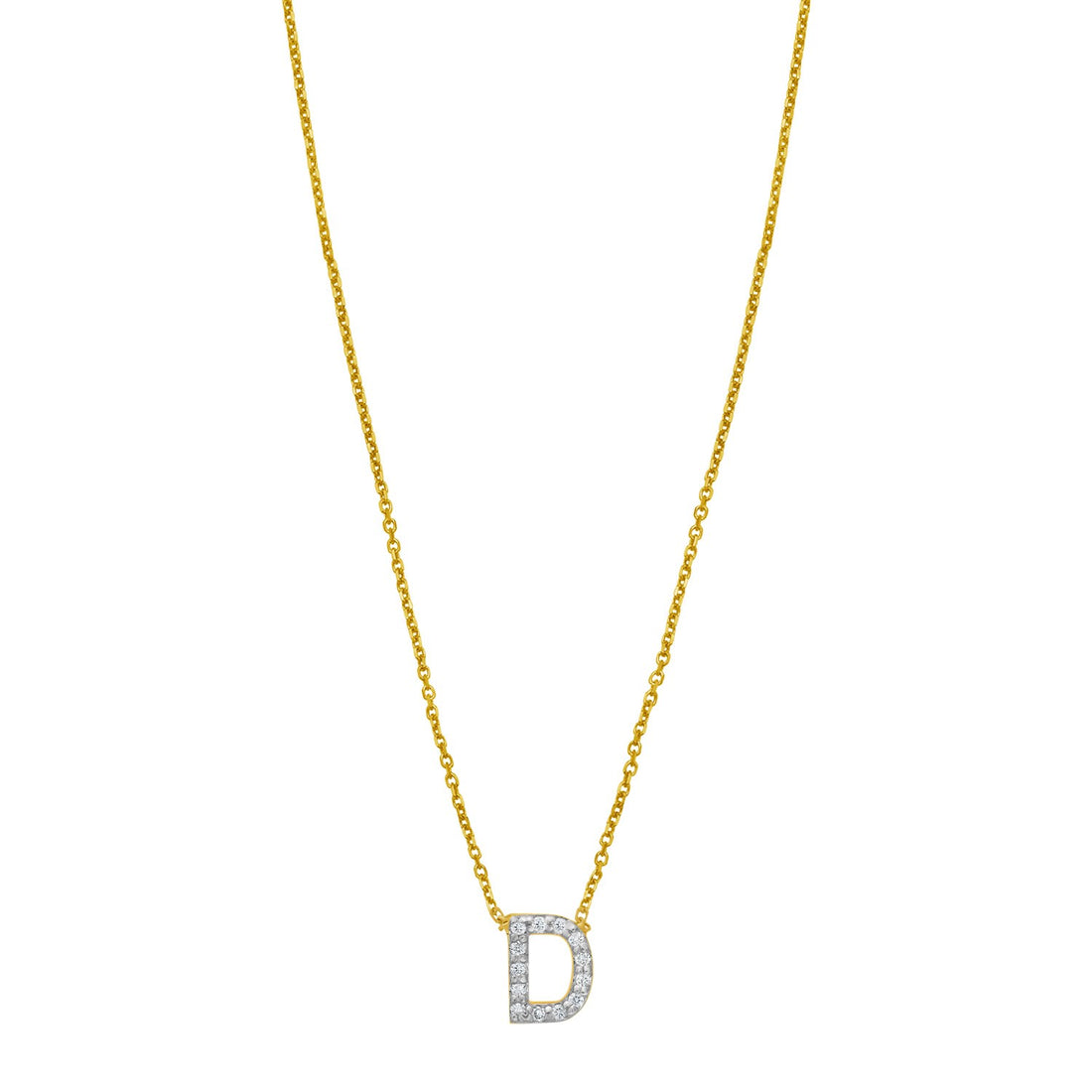 14K Yellow Gold Mini Diamond D Initial Pendant Necklace for Women | Yene Store