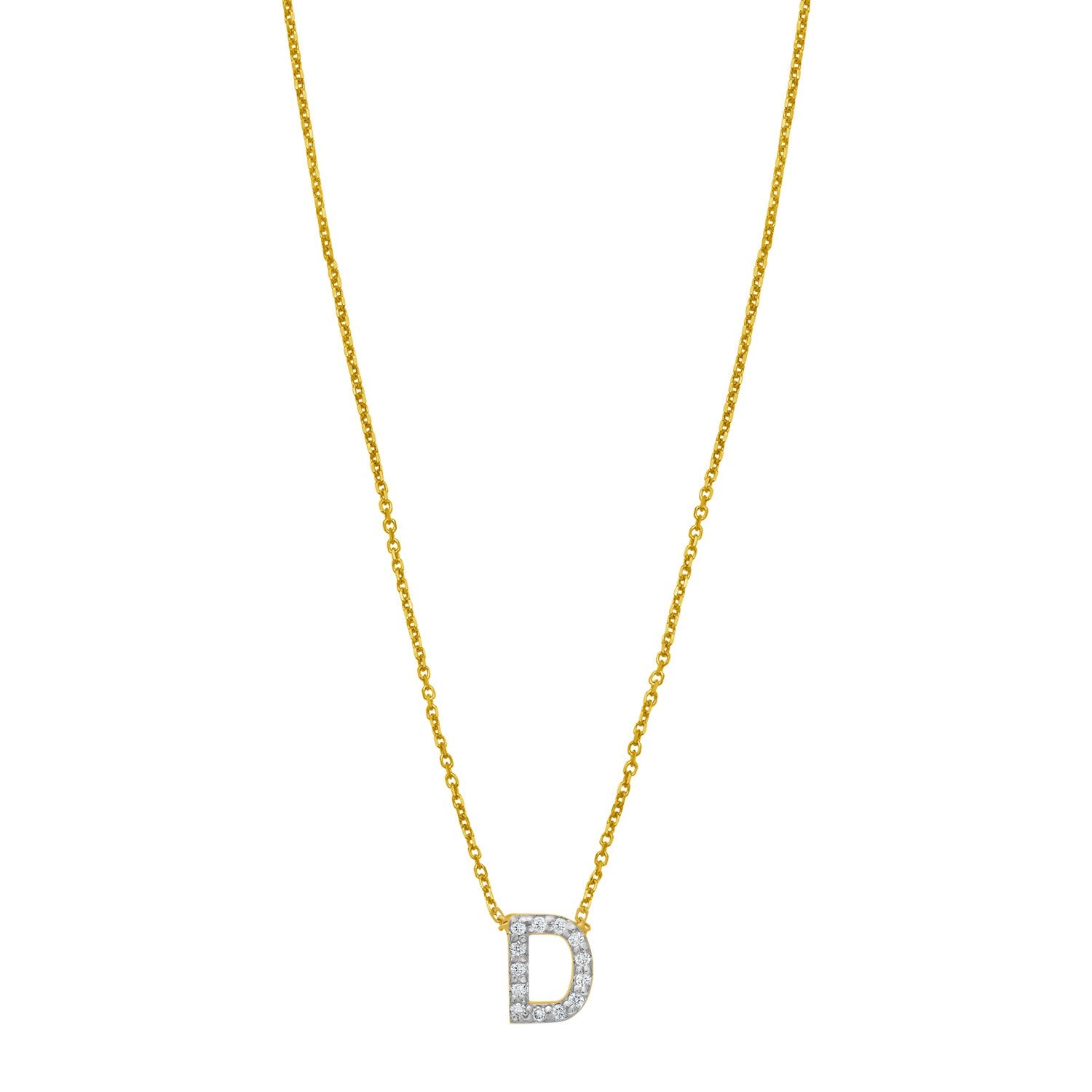 14K Yellow Gold Mini Diamond D Initial Pendant Necklace for Women | Yene Store