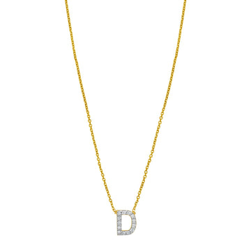 14K Yellow Gold Mini Diamond D Initial Pendant Necklace for Women | Yene Store