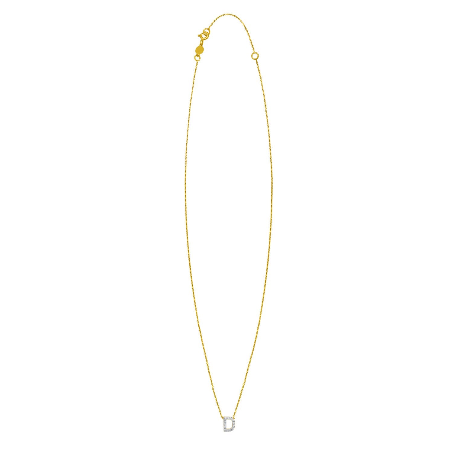 14K Yellow Gold Mini Diamond D Initial Pendant Necklace for Women | Yene Store